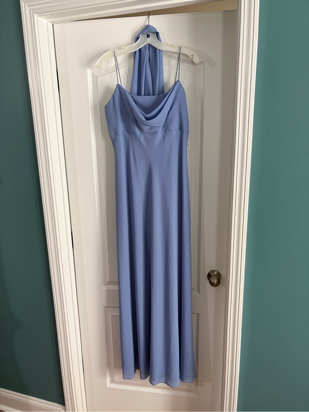Michaelangelo Sky Blue Cowl Neck Maxi Dress